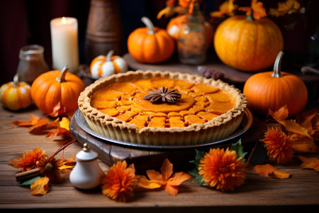 Traditional American pumpkin pie with cinnamon and mintの素材