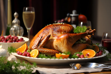 Turkey, pumpkin, thanksgiving table setting. AI generationの素材