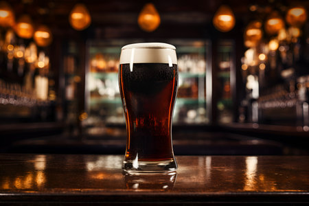 A glass of dark beer on the bar. AI generationの素材