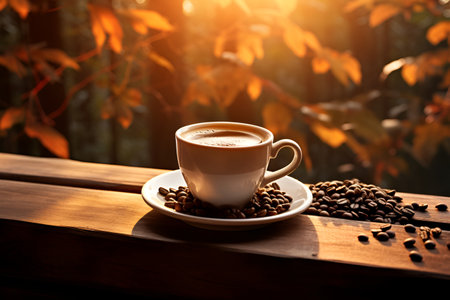 Black coffee, in a white cup, on the table, in the morning. AI generationの素材