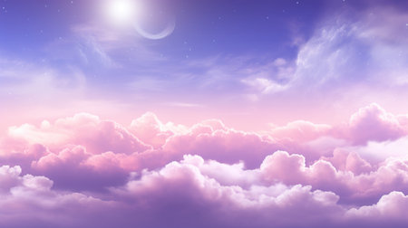Purple abstract colorful pastel tone sunrise sky cloud background with glowing light for design concept. AI Generationの素材