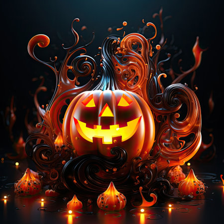 Candles light Halloween pumpkins. Illustration. AI generationの素材