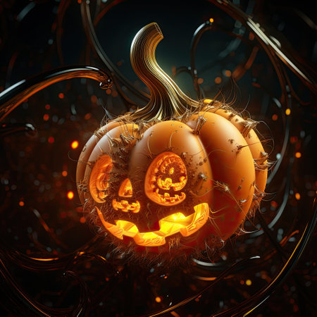 Candle light Halloween pumpkins. Illustration. AI generationの素材