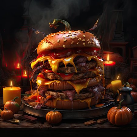 Festive table with food in honor of Halloween. AI generation. illustration.の素材