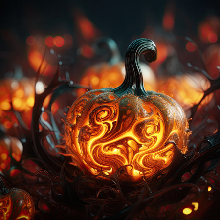 Candle light Halloween pumpkins. Illustration. AI generationの素材