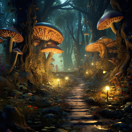 Magical, dreamy, surreal fairy tale abstract forest. AI generationの素材