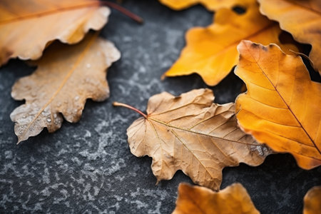 Red and orange autumn leaves. Autumn background. Place for text.の素材