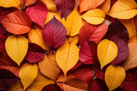 Red and orange autumn leaves. Autumn background. Place for text.の素材