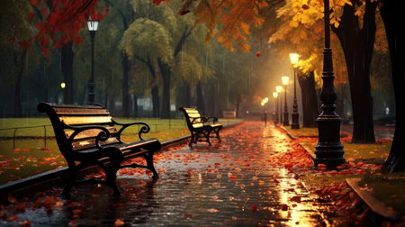 Autumn park, during the rain.の素材