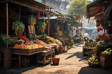 Stalls of the street market, on the streets of the city. Sell productsの素材