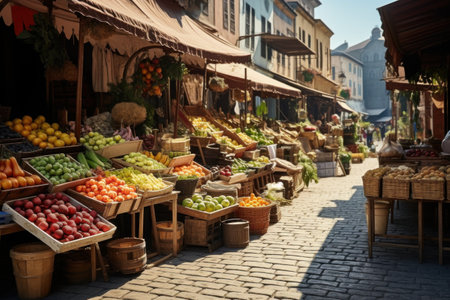 Stalls of the street market, on the streets of the city. Sell productsの素材