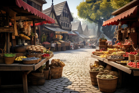 Stalls of the street market, on the streets of the city. Sell productsの素材