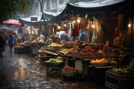 Stalls of the street market, on the streets of the city. Sell productsの素材