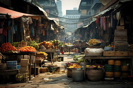 Stalls of the street market, on the streets of the city. Sell productsの素材