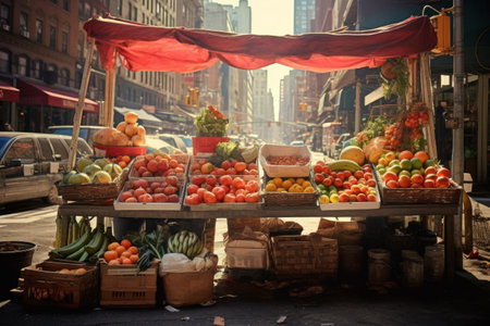 Stalls of the street market, on the streets of the city. Sell productsの素材