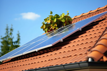 Photovoltaic panels on the roof. Solar panels.の素材