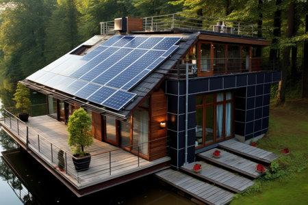 Photovoltaic panels on the roof. Solar panels.の素材