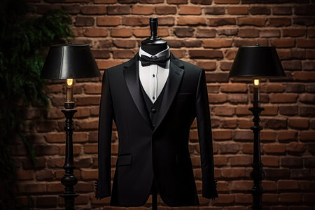 Black suit, weighs on a threshold, on a dark backgroundの素材