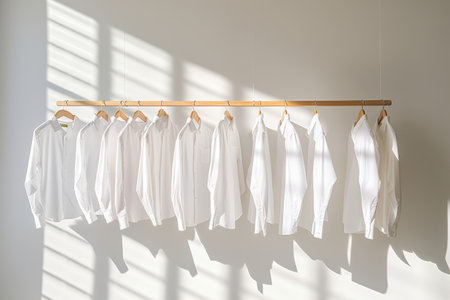 White shirts with trempels. Light from the windowの素材