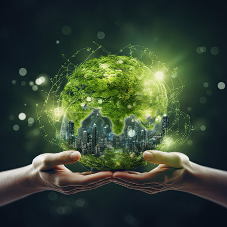 Environment day concept. Planet earth in human hands.の素材