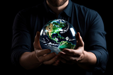 Environment day concept. Planet earth in human hands.の素材