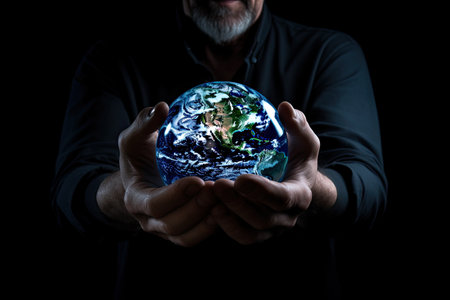 Environment day concept. Planet earth in human hands.の素材