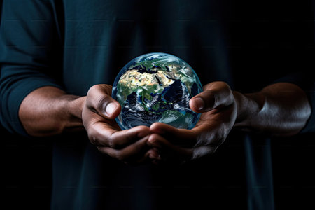 Environment day concept. Planet earth in human hands.の素材