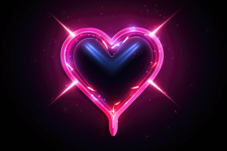 Bright heart. Neon sign. Retro neon heart signboard on purple background. Design element for Happy Valentine's Day. Ready for your design, greeting card. illustration.の素材