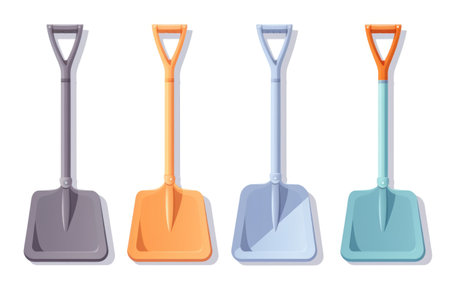 Set of snow plows, colored snow shovels. Isolated illustration on white background.の素材