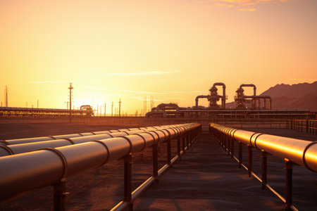 Modern gas pipeline running through a desert landscape. Digital illustration.の素材