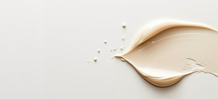 Beige cosmetic cream designed on a white background. A drop of liquid foundationの素材