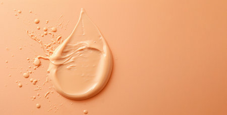 cosmetic brush strokes creamy texture on pastel peach backgroundの素材