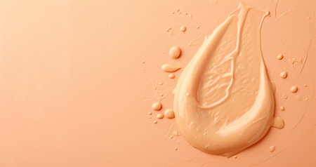 cosmetic brush strokes creamy texture on pastel peach backgroundの写真素材
