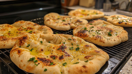 Homemade Indian Naan Flatbread made with Whole Wheatの素材