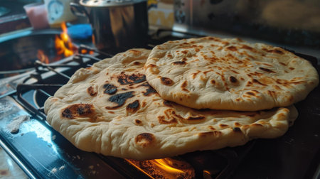 Homemade Indian Naan Flatbread made with Whole Wheatの素材