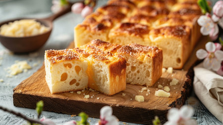 Italian focaccia bread with rosemary, garlic and tomatoesの素材