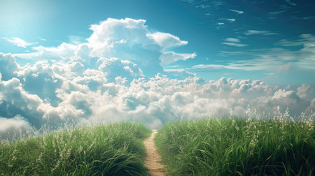 A path leading into fluffy white clouds.の素材