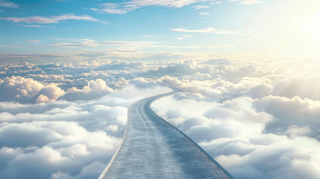 Asphalt road leading into the clouds. Sky cloud landscapeの素材