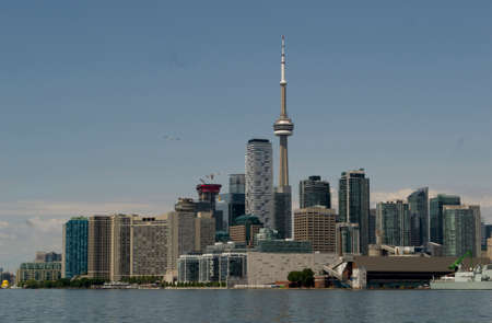 Toronto skyline with CN Tower on Lake Ontario medium wideの写真素材