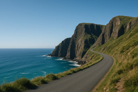 Road on the Atlantic Ocean in County Donegal - Ireland, Europeの素材