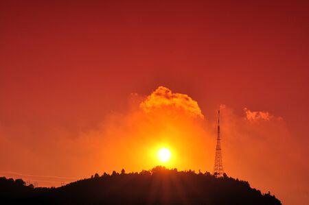  sunset on the hilltopの写真素材