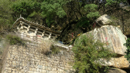 Temple building on a hillの写真素材
