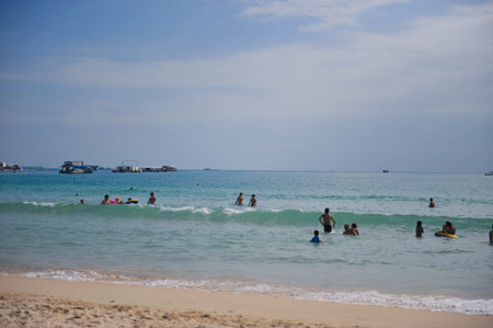 Crowd by the beachの写真素材