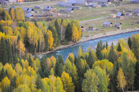Xinjiang Hemu Villageの写真素材