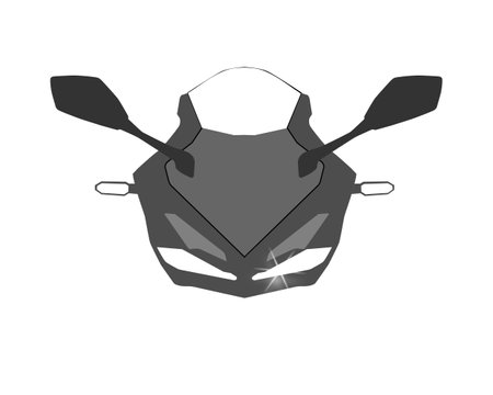 Motorcycle front view with headlight sparkling, vector line on white backgroundのイラスト素材