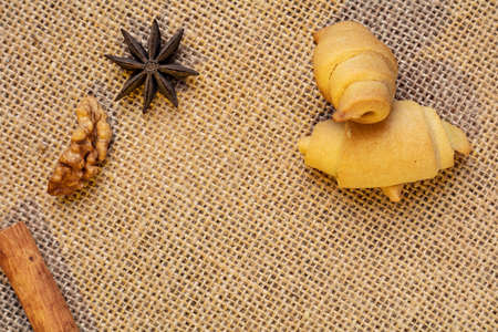 Mutaki oriental sweets on a wooden board.の写真素材