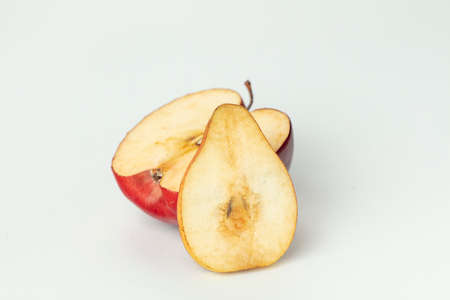 Sliced pear isolated on a white backgroundの写真素材