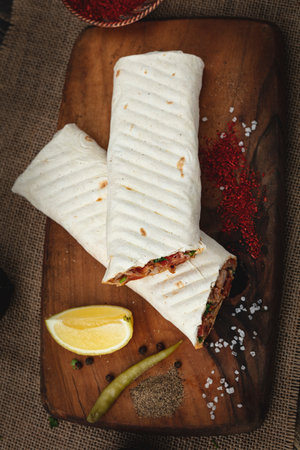 Turkish chicken doner wrap. Fast food.