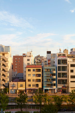 Residential area with apartment buildings in Tokyo, Japan.