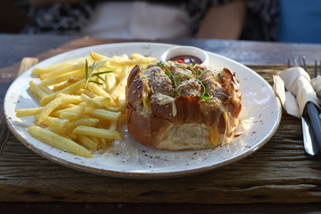 cheese toast with french fries.の写真素材